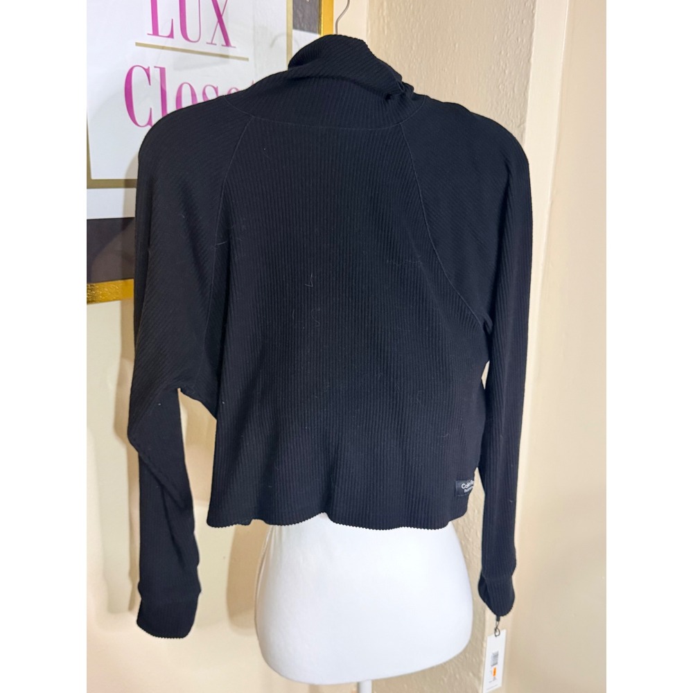 Calvin Klein Performance Womens Small Black Ribbed Cropped Funnel Neck Top‎ New